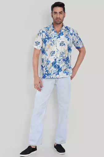 Blue color smart cotton blended  designer printed graceful casual shirt