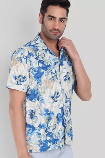 Blue color smart cotton blended  designer printed graceful casual shirt
