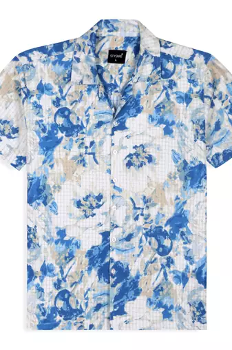 Blue color smart cotton blended  designer printed graceful casual shirt