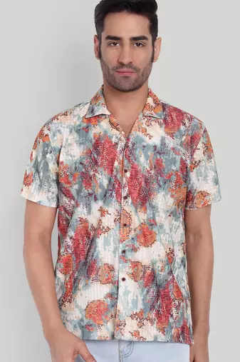 Orange color smart cotton blended  designer printed graceful casual shirt
