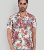 Orange color smart cotton blended  designer printed graceful casual shirt