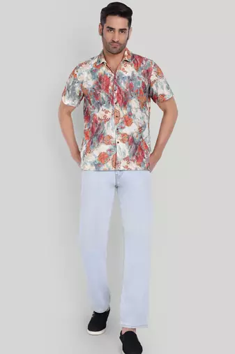 Orange color smart cotton blended  designer printed graceful casual shirt