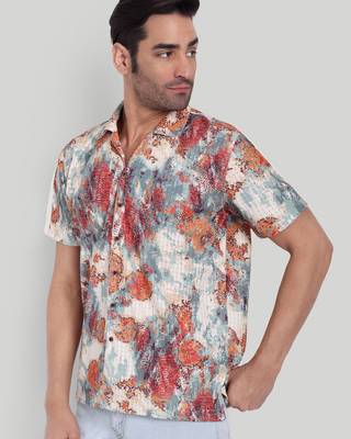 Orange color smart cotton blended  designer printed graceful casual shirt 4