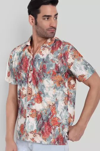 Orange color smart cotton blended  designer printed graceful casual shirt