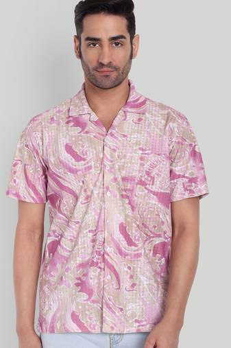 Pink color smart cotton blended  designer printed graceful casual shirt