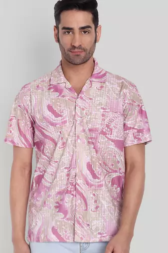 Pink color smart cotton blended  designer printed graceful casual shirt