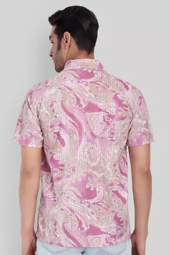 Pink color smart cotton blended  designer printed graceful casual shirt