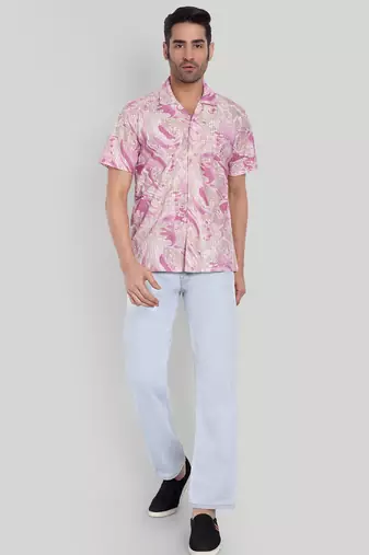 Pink color smart cotton blended  designer printed graceful casual shirt