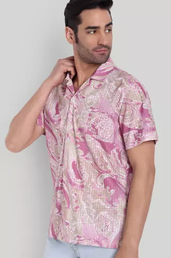 Pink color smart cotton blended  designer printed graceful casual shirt