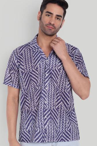 Blue color smart cotton blended  designer printed graceful casual shirt