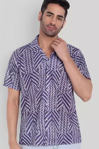 Blue color smart cotton blended  designer printed graceful casual shirt