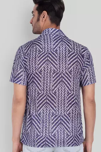 Blue color smart cotton blended  designer printed graceful casual shirt