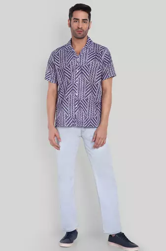 Blue color smart cotton blended  designer printed graceful casual shirt