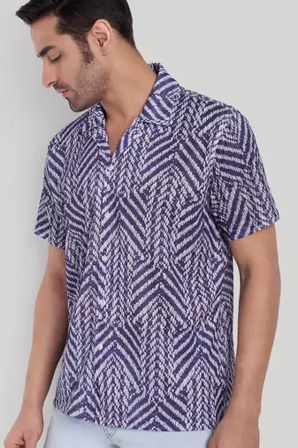 Blue color smart cotton blended  designer printed graceful casual shirt