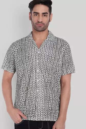 Olive green color smart cotton blended  designer printed graceful casual shirt