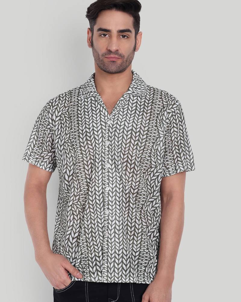Olive green color smart cotton blended  designer printed graceful casual shirt
