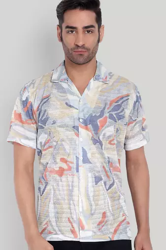 Beige color smart cotton blended  designer printed graceful casual shirt