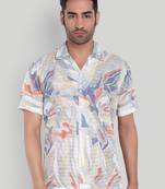 Beige color smart cotton blended  designer printed graceful casual shirt