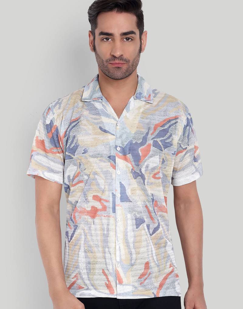 Beige color smart cotton blended  designer printed graceful casual shirt