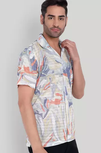Beige color smart cotton blended  designer printed graceful casual shirt