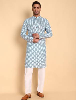 Blue color beautiful printed smart ceremonial kurta payjama 1