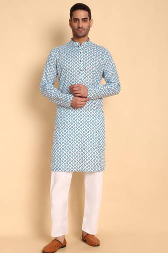 Blue color beautiful printed smart ceremonial kurta payjama