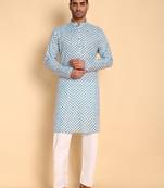 Blue color beautiful printed smart ceremonial kurta payjama