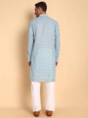Blue color beautiful printed smart ceremonial kurta payjama 2