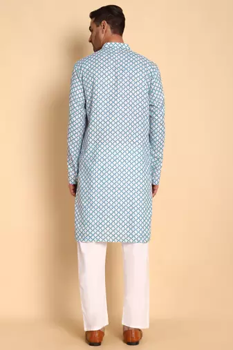 Blue color beautiful printed smart ceremonial kurta payjama