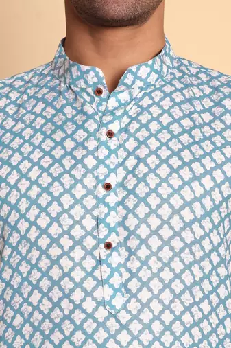 Blue color beautiful printed smart ceremonial kurta payjama
