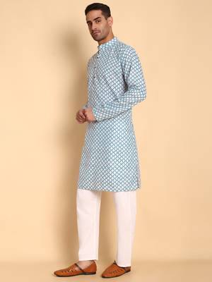 Blue color beautiful printed smart ceremonial kurta payjama 4
