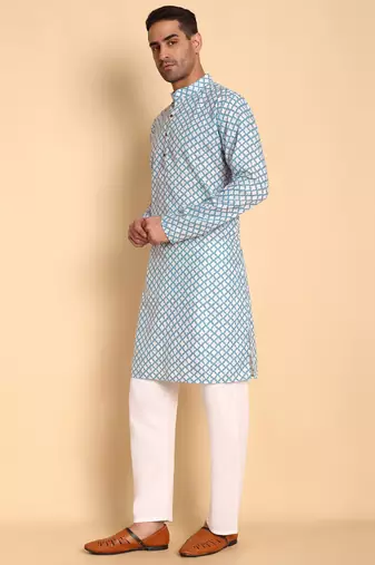 Blue color beautiful printed smart ceremonial kurta payjama