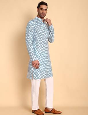Blue color beautiful printed smart ceremonial kurta payjama 5