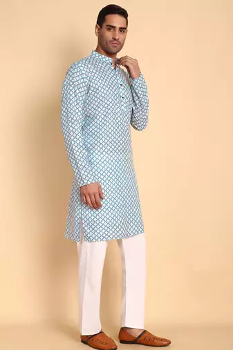 Blue color beautiful printed smart ceremonial kurta payjama