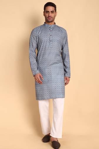 Blue color beautiful printed smart ceremonial kurta payjama