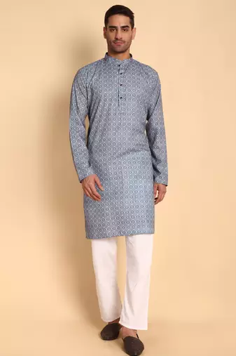 Blue color beautiful printed smart ceremonial kurta payjama