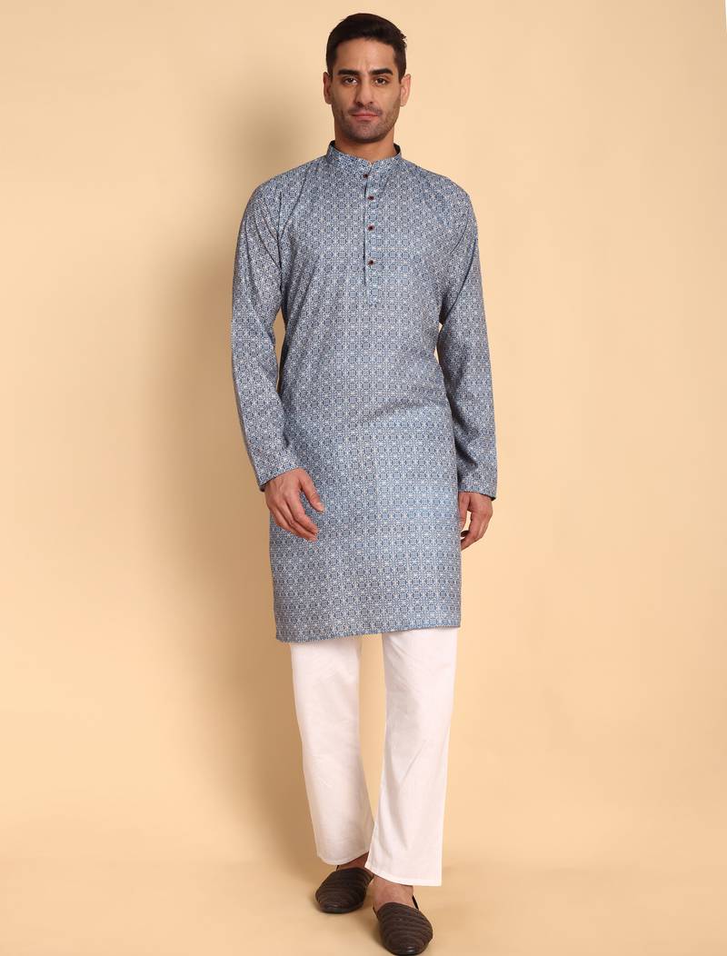 Blue color beautiful printed smart ceremonial kurta payjama