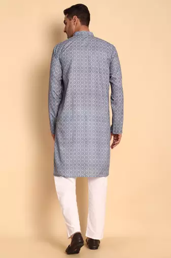 Blue color beautiful printed smart ceremonial kurta payjama
