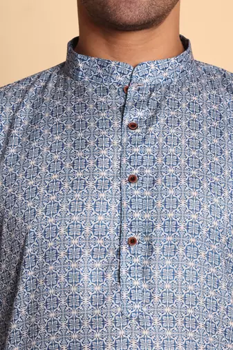 Blue color beautiful printed smart ceremonial kurta payjama