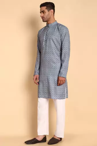 Blue color beautiful printed smart ceremonial kurta payjama