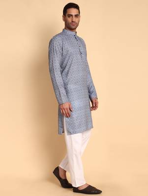 Blue color beautiful printed smart ceremonial kurta payjama 5