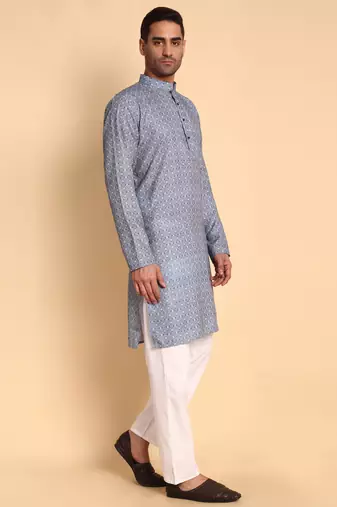 Blue color beautiful printed smart ceremonial kurta payjama