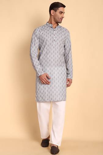 Grey color beautiful printed smart ceremonial kurta payjama