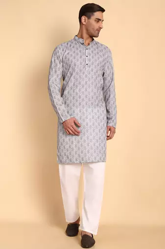 Grey color beautiful printed smart ceremonial kurta payjama
