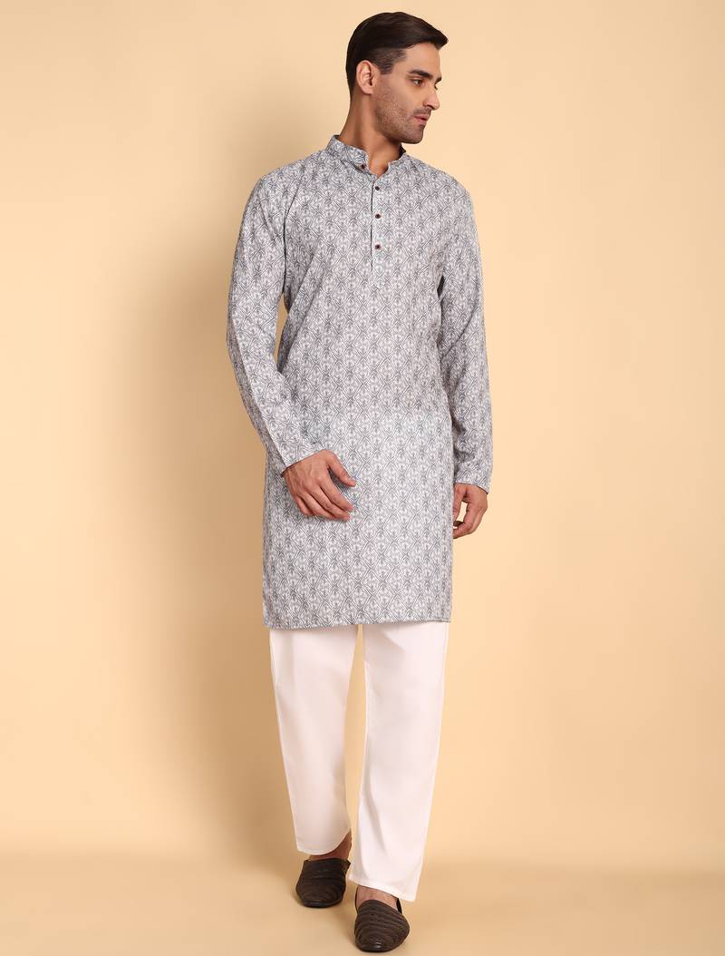Grey color beautiful printed smart ceremonial kurta payjama