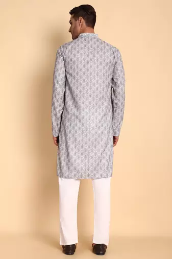 Grey color beautiful printed smart ceremonial kurta payjama