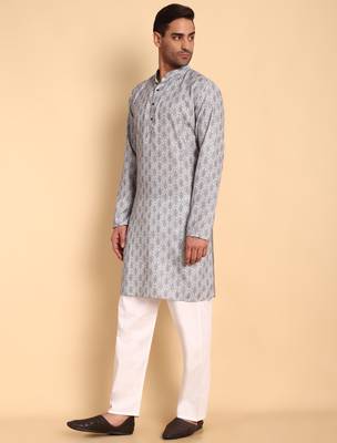Grey color beautiful printed smart ceremonial kurta payjama 4