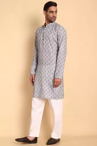 Grey color beautiful printed smart ceremonial kurta payjama