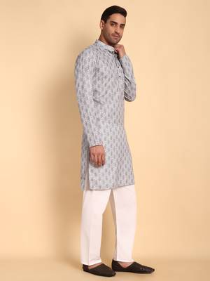 Grey color beautiful printed smart ceremonial kurta payjama 5