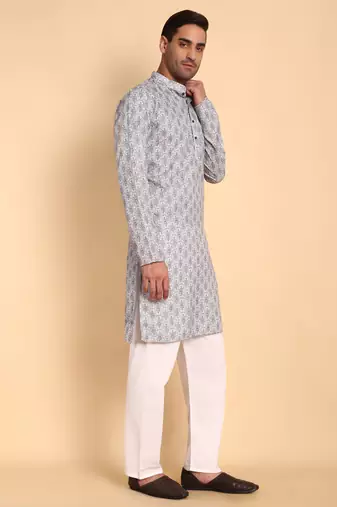 Grey color beautiful printed smart ceremonial kurta payjama